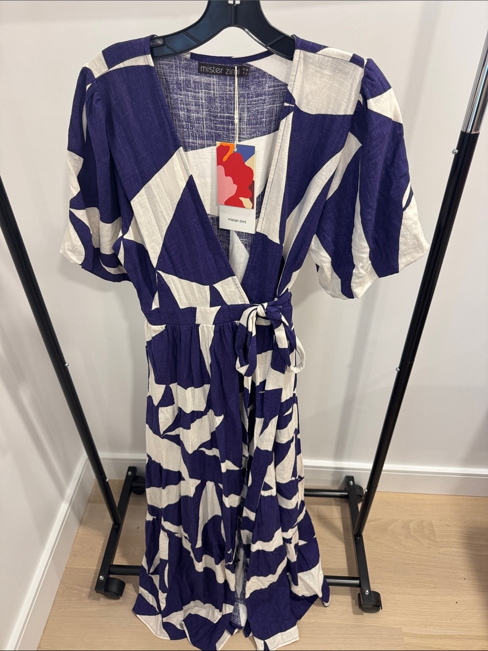 Mister Zimi Bold Purple & White Wrap Midi Dress
